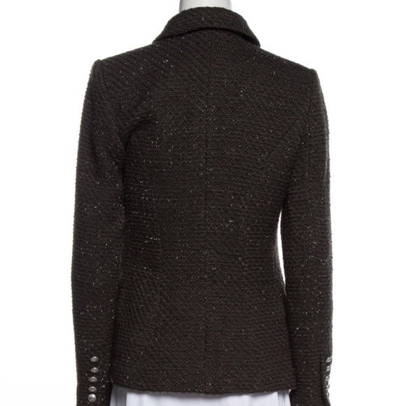 L'Agence Kenzie Metallic Grey Green Tweed Double Breasted Blazer - Picture 5 of 8